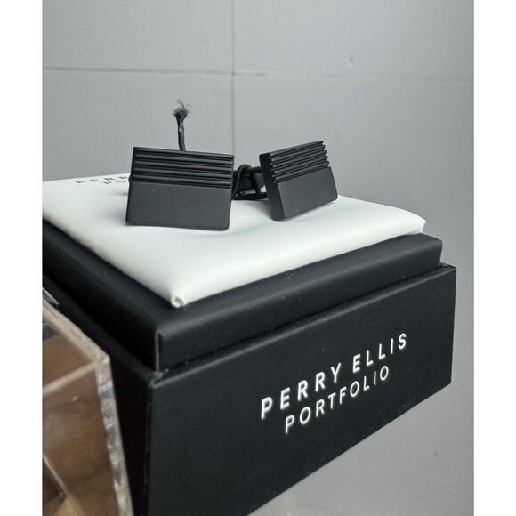 Perry Ellis Black Coated Cuff Links - Picture 2 of 6